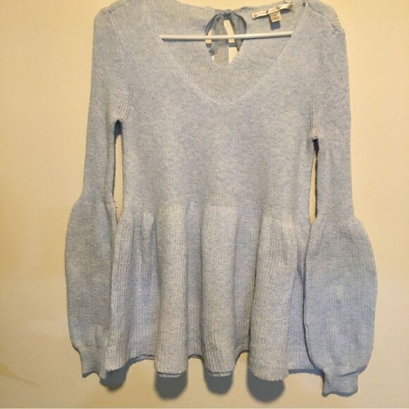 LC SUPER SOFT PEPLUM BALLOON SLEEVE SWEATER! Chiffon bow neck tie - Picture 7 of 13